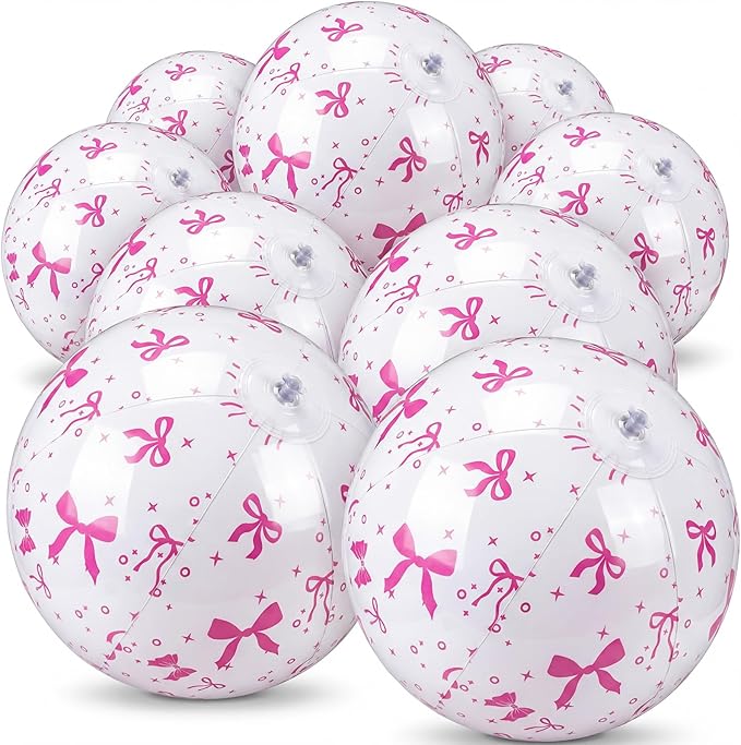 Civaner 12 Pcs Pink Bow Beach Ball 7.87 Inches Inflatable Beach Ball for Bow Party Favors Summer Swimming Pool and Beaches Game Coquette Gifts for Pink Themed Birthday Party