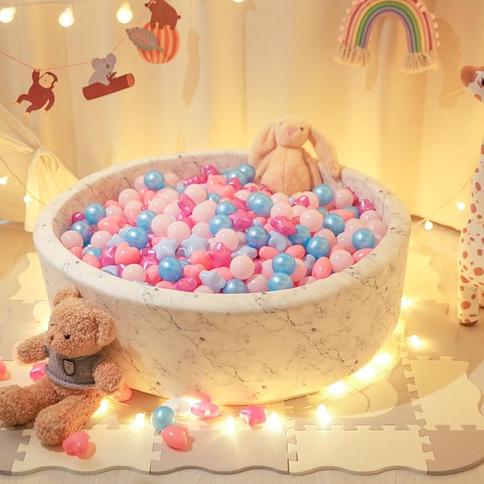 STARBOLO Star Ball Pit Balls for Kids - Mixed Star Balls Crush Proof Play Plastic Balls for Ball Pit Soft Plastic Pool Ball for Kids Birthday Party Phthalate Free BPA Free Non-Toxic Indoor Outdoor.