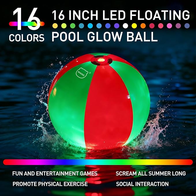 MIAOKE Funny and Playful Pool Toys 16 Inch 5 Pack- 16 Lighting and 4 Modes LED Beach Ball with Remote Control,Suitable for Pool Games Night Summer Pool Party,Outdoor Everybody Family Games, Green