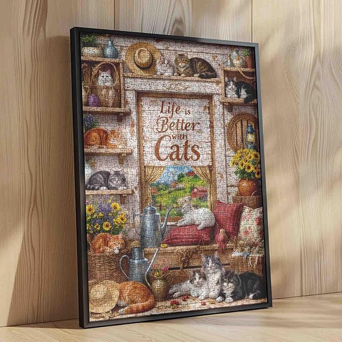 Cat Puzzles 1000 Pieces for Adults, Retro Cat Jigsaw Puzzles for Challenging Family Activity Games DIY Puzzle for Home and Dining Room Wall Decor Gifts - 19.7 x 27.6 Inches