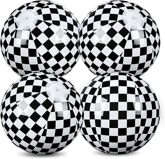 2 Pack Black and White Beach Balls 11.8" Checkered Flag Themed Inflatable Beach Ball Bulk Race Car Birthday Party Supplies for Summer Pool Party End of the Year Decoration Favor