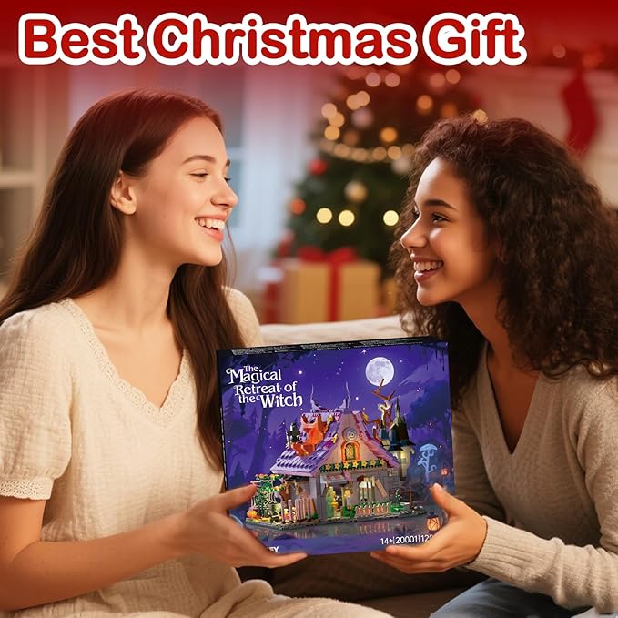 Magic House Set for Witches and Witches Building Set with Lights, Over 1200 Halloween Haunted House Building Blocks for Kids and Adults 14 Halloween and Christmas (The Magical Retreat of The Witch)