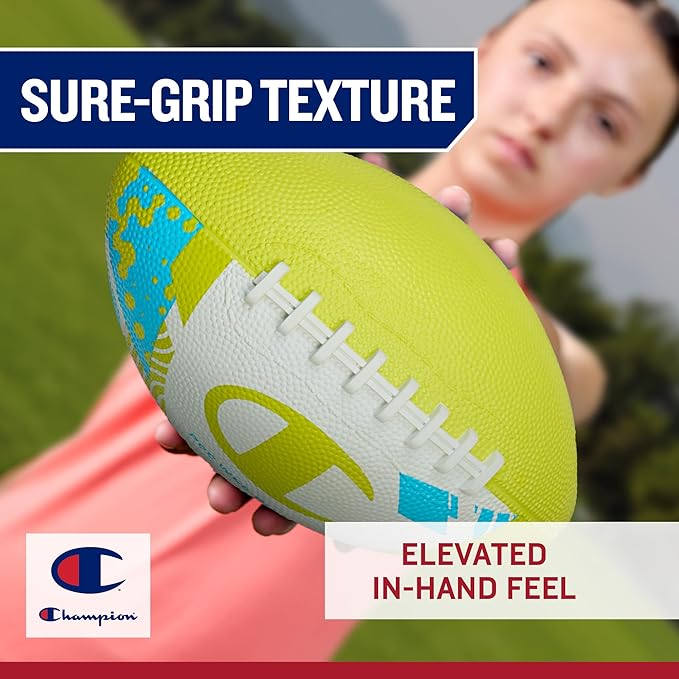 Champion Blitz Football, All-Weather Football, Enhanced Grip, Durable Rubber Cover and Molded Laces, for Outdoor Sports & Training, Includes 6 Ball Pump