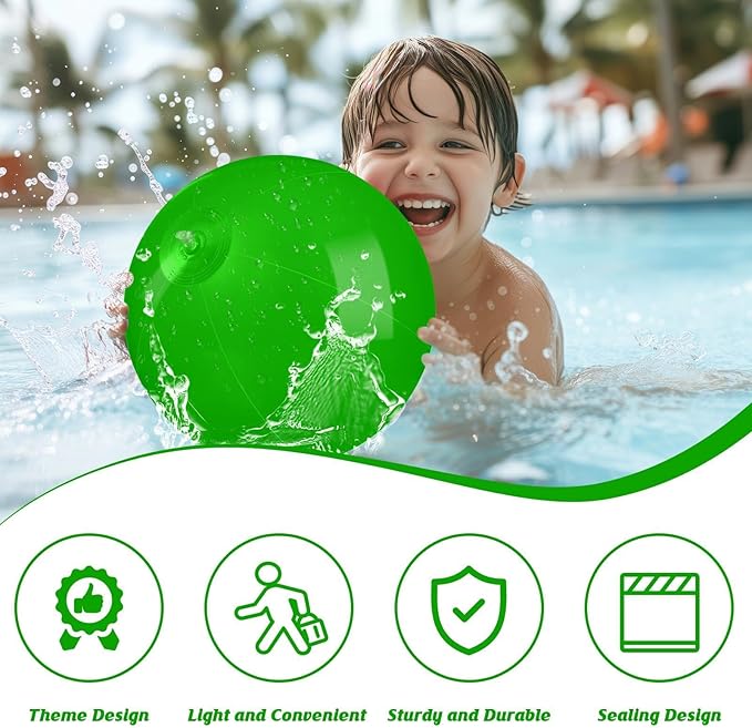 20 Pack Green Beach Ball - 12Inch Blow Up Beach Ball Party Supplies for Kids, Inflatable Floating Balls for Summer Pool Parties, Outdoor Activities & Birthday Decorations (Green)