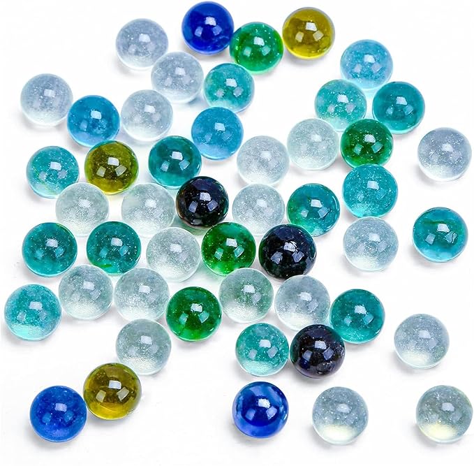 POPLAY 50 PCS Beautiful Player Marbles Bulk for Marble Games,Multiple Colors(1 Whistle for Free)