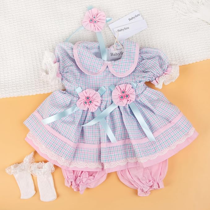 22' Newborn Reborn Baby Girl Dolls Clothes Dress Accessories Outfits for 22-24 Inch Reborn Doll Clothing 4Pcs Set
