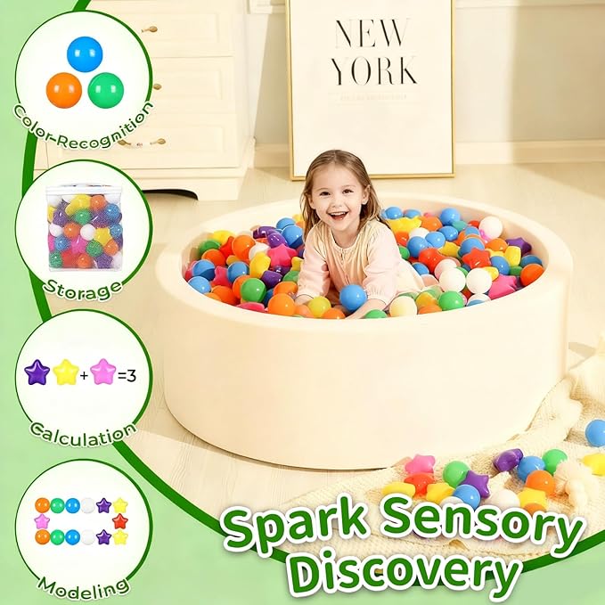TRENDPLAY Star Ball Pit Balls for Toddlers -50 100 200 Count Star Balls Different Shapes, Non-Toxic Plastic Balls for Safe Play, Boys Girls Festival Party Decoration