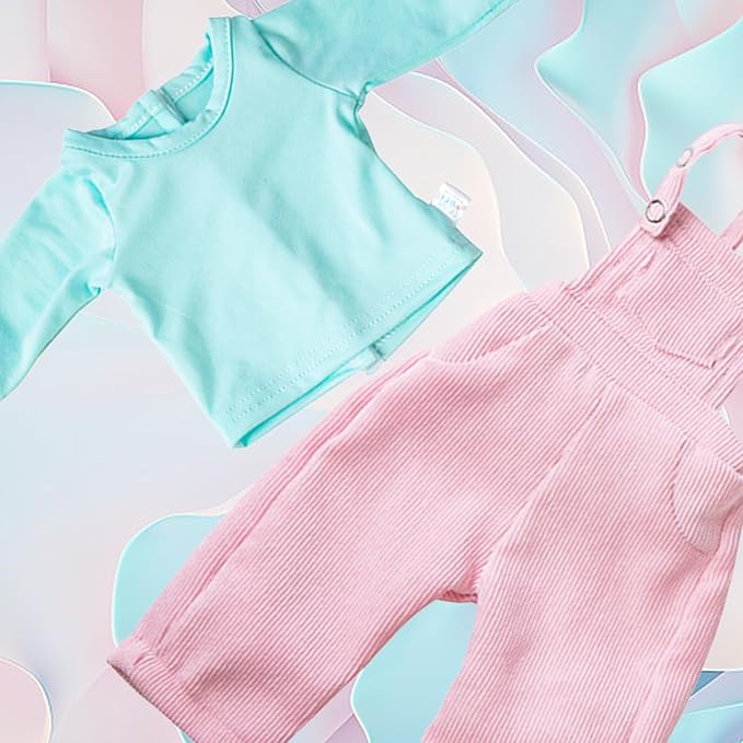 18 Inch Doll Clothes and Accessories, 4 Pcs 18 inch Girl American Doll Clothes Set Include Long Sleeves Pink Overalls Socks and Mermaid Backpack Birthday for Girls (No Doll)