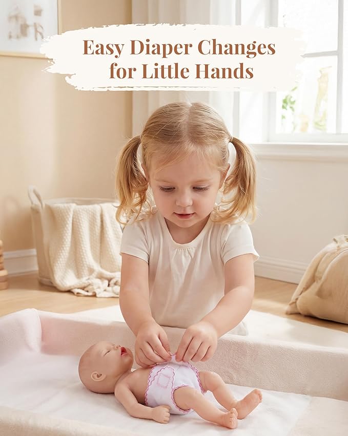 BABESIDE 6 Pcs Baby Doll Diapers for 12-15 Inch Dolls, Reusable & Washable Doll Underwear Fits Baby Dolls, Pretend Play Accessories for Girls