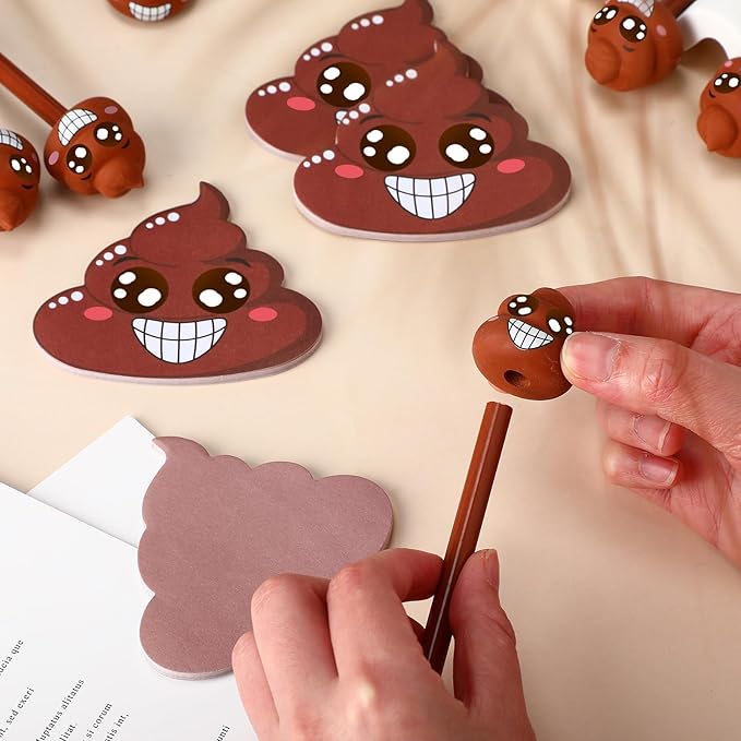 24 Pcs Funny Farting Poop Pencil with Eraser Topper and Poop Sticky Notes Christmas Gag Gifts for Coworkers Office School Xmas Presents