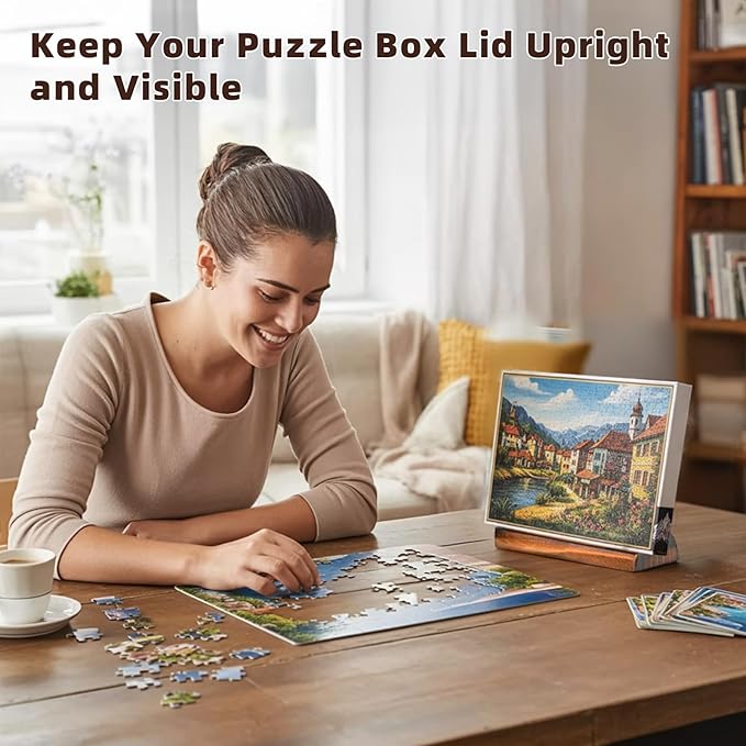 Jigsaw Puzzle Box Stand - Wooden Puzzle Box Lid Holder & Display Stand, Premium Jigsaw Puzzle Accessories for Adults, 8x2 Inch Puzzle Board Accessory & Box Stand for Puzzle Storage & Organization