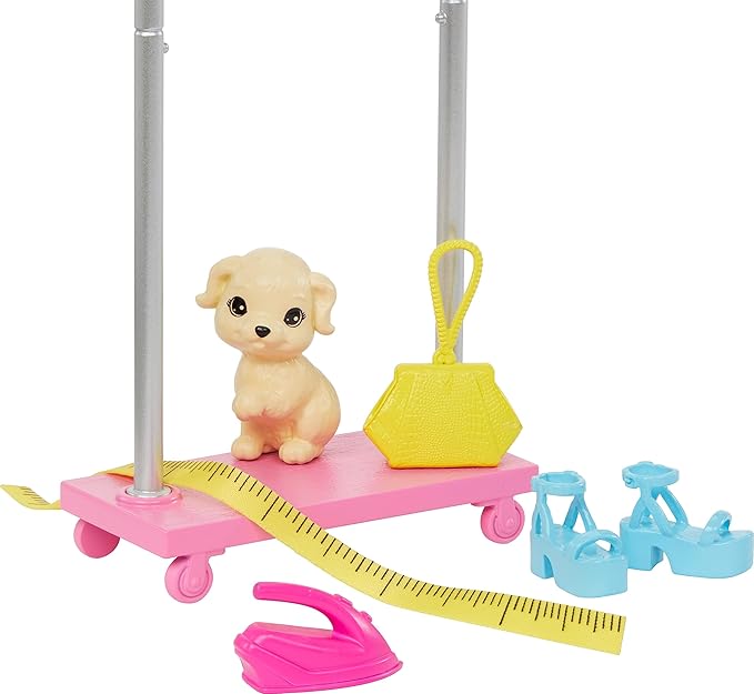 Barbie On-set Stylist Doll & 14 Accessories, Brooklyn Doll with Garment Rack, Top, Fashion Pieces, Puppy & More
