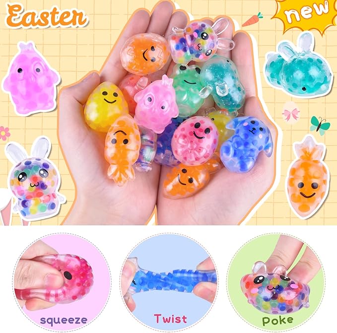 LEEHUR 24Pcs Prefilled Easter Eggs with Animal Mochi Squishy Stress Relief , Colorful Easter Fidget Toys Great for Adult Easter Basket Stuffers Egg Fillers Party Favors