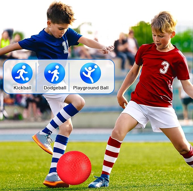 Kickball Set, 8.5 Inch Playground Ball, 4 Pcs Dodgeball Kickballs with 1 Pump, Rubber Kick Balls for Kids Adults Outdoor, Official Size Bouncing Hand Balls for Camps and Schools (8.5 Inch)