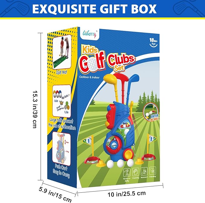 Liberry Toddler Golf Set for 2 3 4 Years Old Boys Girls, Upgraded Kids Golf Clubs Set with Cart, Putting Mat, Outdoor Indoor Sports Toy Birthday Gift, Blue