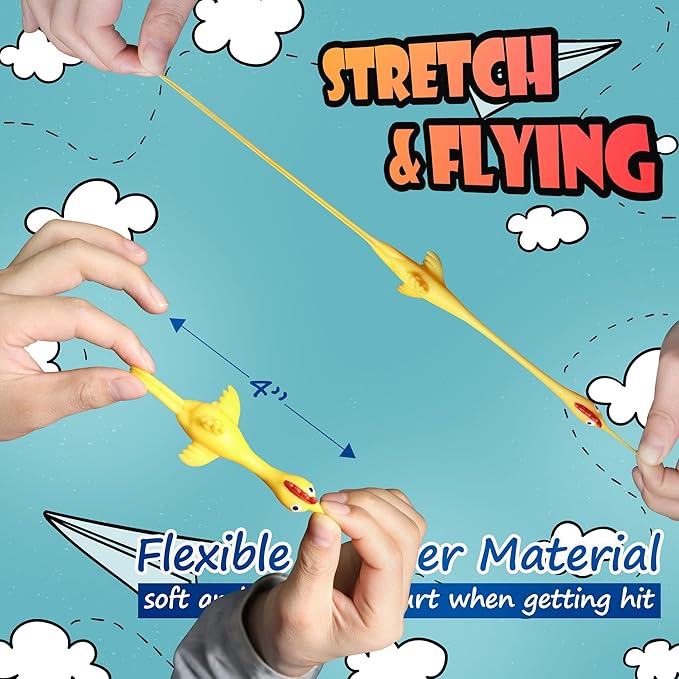 Novelty Place 10 Pcs Slingshot Chicken Flying Finger Toys - Stretchy Rubber Flick Chicks Shooting Game for Kids - Stress Relieve Fidget Toy, Party Favors & Easter Gift