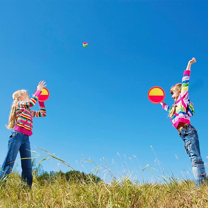 Beach Games, Outdoor Toys for Kids Ages 4-8, Toss and Catch Ball Set, with 4 Paddles 3 Balls, and 1 Storage Bag, Beach Toys Easter Gifts for Kids