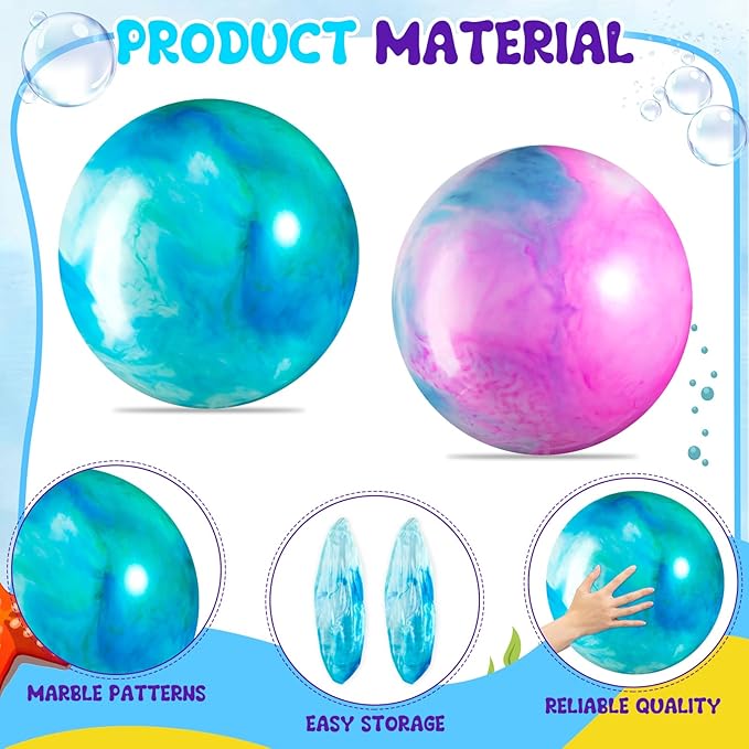 Jexine 10 Pcs 15" Marbleized Bouncy Balls PVC Big Inflatable Balls Playground Bouncing Kickball with Pump for Backyard Beach Indoor Outdoor Game Party Favor(Multicolor)