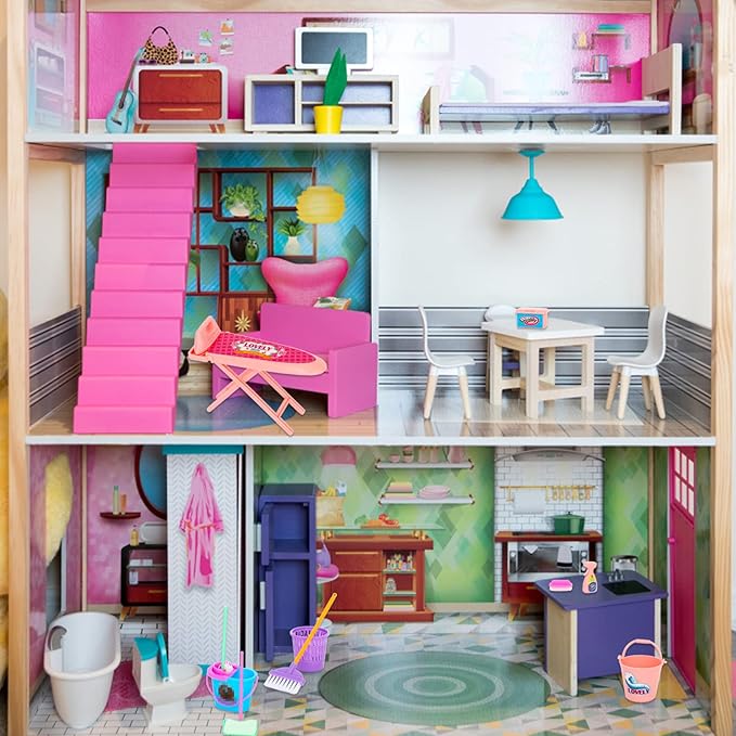 ONEST 18 Pieces Doll Housework Cleaning Supplies Miniature Mini Dollhouse Accessories Dollhouse Furniture Decoration Accessories for Dolls Pretend Play