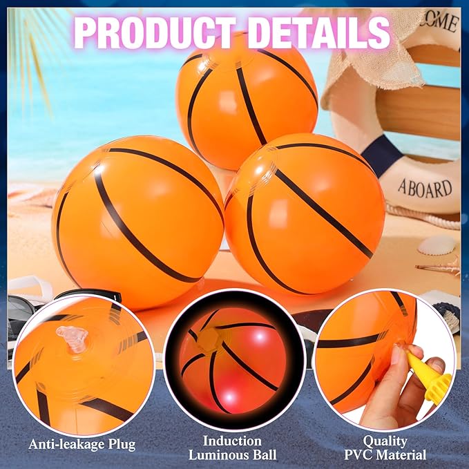 Zhanmai 10 Pcs Glow in The Dark Beach Balls Inflatable Basketball Light up Balls 9 Inch Beach Pool Toys Glow in The Dark Party Supplies for Summer Pool Party
