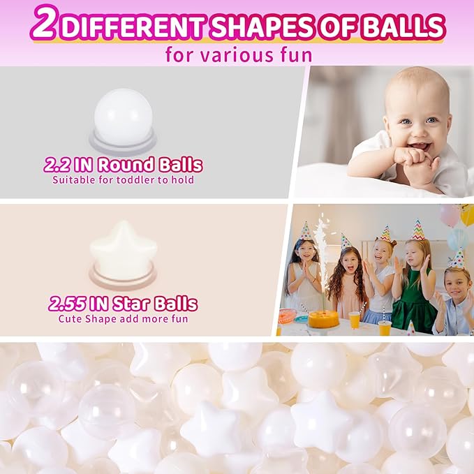 Realhaha Ball Pit Balls 50 100 200 500, Star Shapes for Babies Kids Playpen Plastic Balls for Babies Ball Pool Puppy Playballs