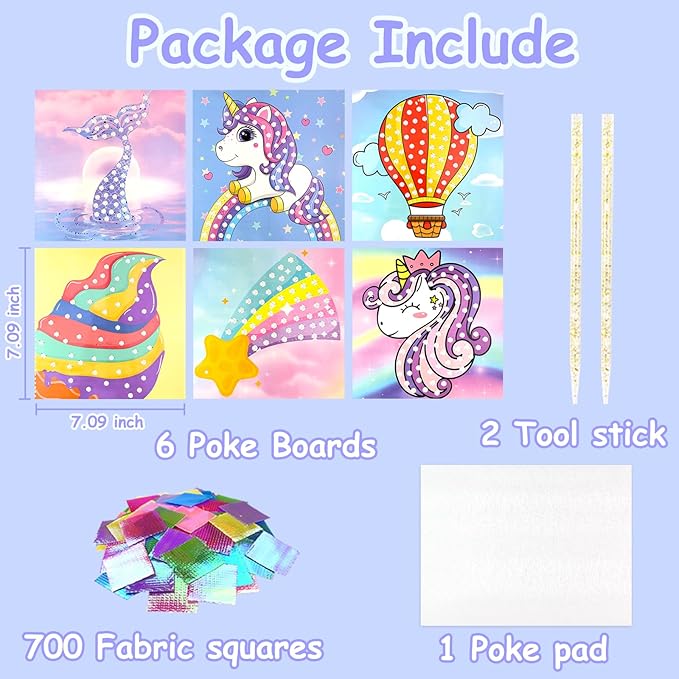 Poke-in Fun Art Fabric Craft- Magical Dream Decor,Mess Free Kids'Paper Craft Kits,Arts and Crafts for Kids,DIY Art Activity Birthday Christmas Gift Ideas for Children,Toys for Girls &Boys Ages 4-10+
