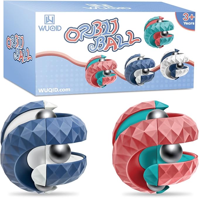 Orbiit Ball Toy, Infinitycube Puzzle Ball Spinning Toy, Track Infinite Flip Change Puzzle Games Novelty Creative Stress Relieve Toys for Kids Children Adults (2, Blue/Red)
