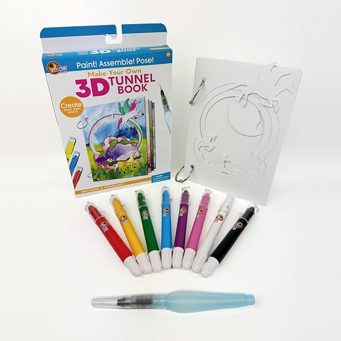 MAKE YOUR OWN 3D TUNNEL BOOK - UNICORNS & PEGASUSES | Medium Size DIY Book Art & Craft Kit | Build, Paint & Draw Your Own Book with Mini Animals | Award-Winning STEAM Stationary Set | Ages 3+