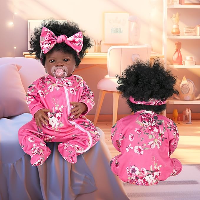 Aori Lifelike Reborn Baby Dolls Clothes 20 inch Pink Floral Jumpsuits Set for 17-20 Inch Newborn Girl Doll