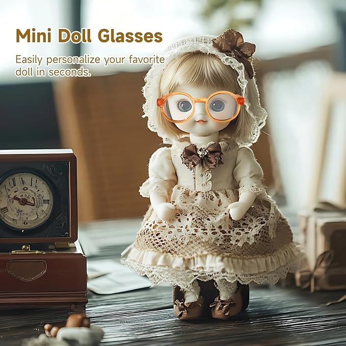 10 Pcs Doll Glasses, Mini Eyeglasses with Clear Lenses, Doll Dress Up Glasses, ABS Frame Eyewears, Colorful Fashion Accessories, Fashion Costume Supplies for 3.94-6.69" Dolls