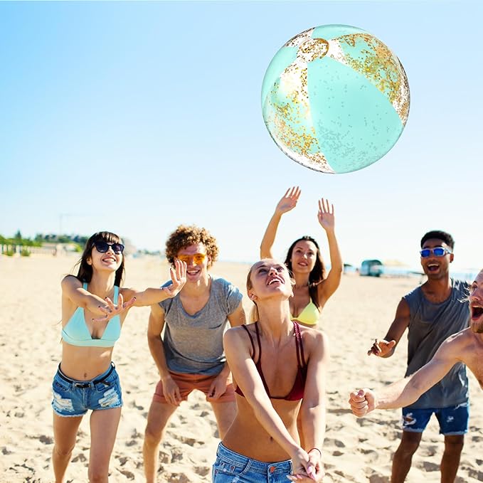 12 Pcs 16 Inch Inflatable Beach Balls Bulk Jumbo Pastel Inflatable Decorated Ball with Macaron Color PVC Party Ornaments for Summer Birthday Party Decoration(Green)