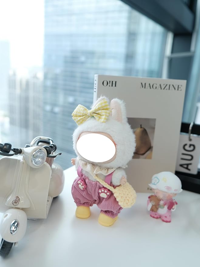 Clothes for 17cm Doll, 5 pcs Set Doll's Outfits Luxury Dress Pants Bow Headpieces Shoes Crechet Bag Accessories Fashion Stylish Adorable Dolls Clothes (No Doll) (Cute Doggy Pink)