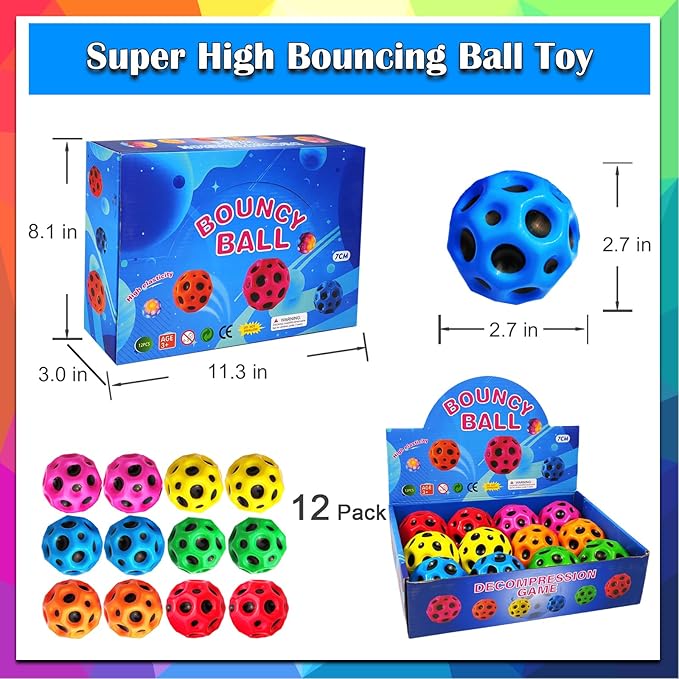 Bouncy Ball, Colorful Big Super Bouncy Astro Balls, Extreme High Bouncing Balls for Kids,Fun Kids Lightweight Foam Jump Balls for Outside, Improve Hand Eye Coordination Ability (12 Pack)