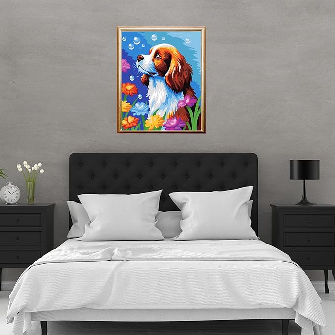 Paint by Numbers DIY Acrylic Painting Kit for Kids & Adults Beginner – 16" Wx20 L Colorful Cute Dog Pattern