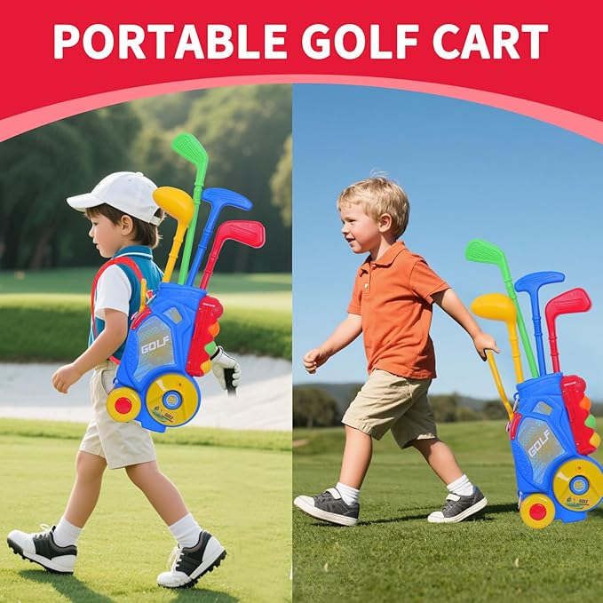 Nattork Toddler Golf Set for Boys Girls Aged 1 2 3 Years Old, Upgraded Kids Golf Cart with 4 Clubs & 12 Balls, Outdoor Indoor Sports Toy Birthday Gift, Blue