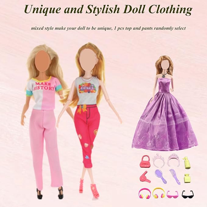 Doll Clothes and Accessories for 11.5 inch Dolls, Doll Clothes Including 6 Wedding Dresses 3 Fashion Dresses 1 Top Pant 1 Glass 1 Earphone 8 Toilet Suit 10 Shoes for Christmas Holiday Randomly Style