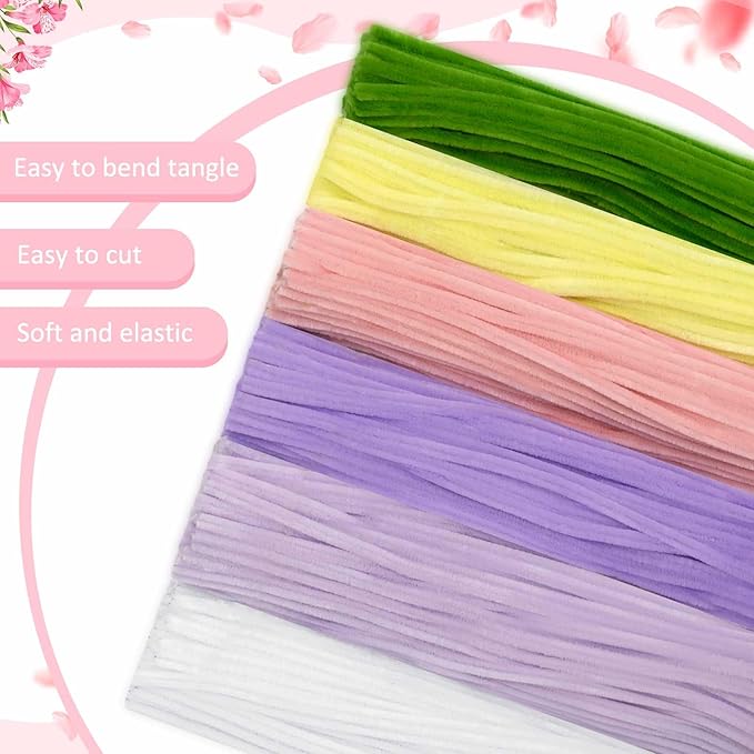 Peryiter 500 Pieces Pipe Cleaners Chenille Stems for Flowers Craft Supplies Bulk Fluffy Fuzzy Sticks for DIY Art Projects Creative Gift Wrapping Party Decorations(Pink & Purple Flower,12 Inch)