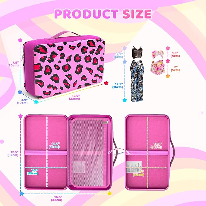 Stylish Travel Case for 12 Inch Fashion Dolls - Storage Solution with Pockets for Doll Accessories - Best for On-The-Go Travel (4-Leopard Print)