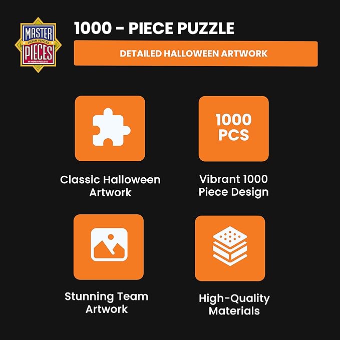 MasterPieces Halloween Glow in The Dark Jigsaw Puzzle – 1000 Piece Haunted House Trick-or-Treat Puzzle for Adults Teens & Families Spooky Holiday Game Large Puzzle Decor 19.25” x 26.75”