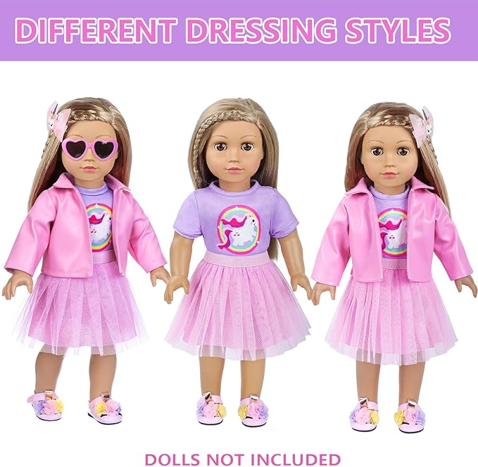 ZNTWEI American 18 Inch Doll Makeup Accessories and Clothes Sunglasses Phone Eye Shadow Lipstick Blusher Hair Clip Backpack Doll Clothes and Shoes Makeup Play Set Gifts ( No Doll )