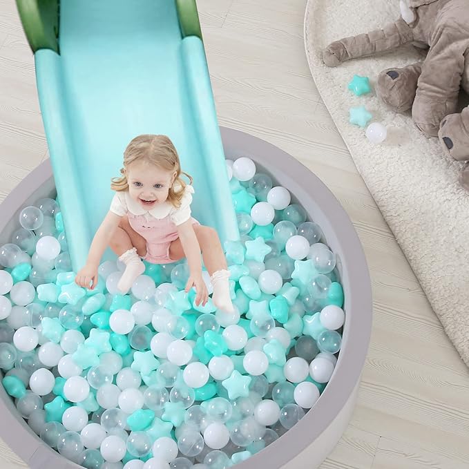 TRENDPLAY Star Ball Pit Balls for Toddlers -50 100 200 Count Star Balls Different Shapes, Non-Toxic Plastic Balls for Safe Play, Boys Girls Festival Party Decoration