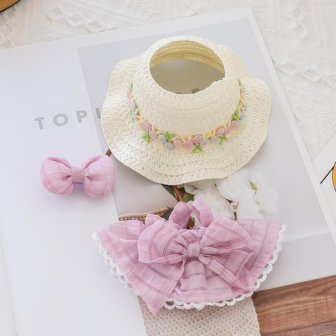 Clothes for Lu bubu 17cm Dolls Accessories (No Doll), Kawaii Hat Skirt Outfit Set 3 Pieces for 17cm Dolls Suit, Stylish Flower Doll Hat Clothing Set Replacement Purple