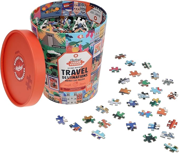 Ridley's: 50 Awe-Inspiring Travel Destinations Bucket List 1000-Piece Puzzle - Unique Art Style for Travel Lovers - Room Décor After Completion