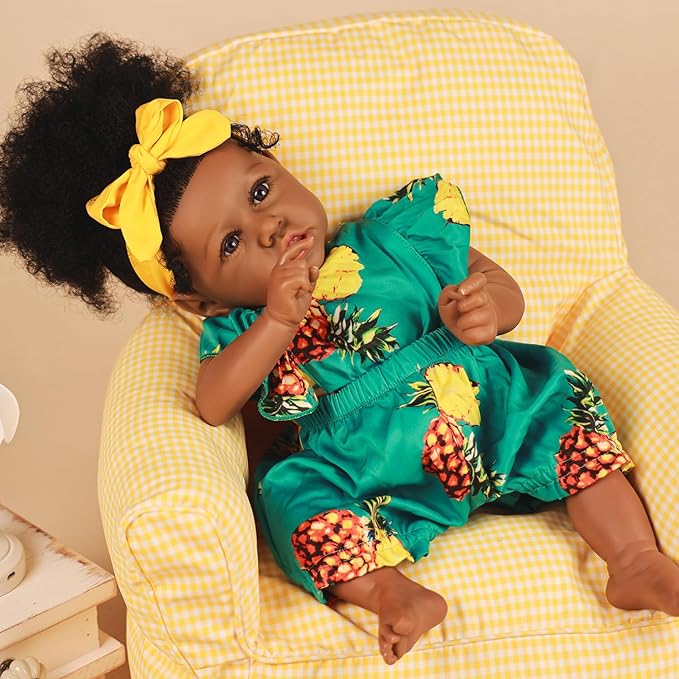 HOOMAI Reborn Baby Black Dolls African American Lifelike Silicone Doll Realistic 22.8 Inch with Cloth Body Birthday Gift Set for Ages 3+