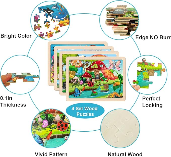 Wooden Puzzles for Kids Ages 4-6, 24 Piece Animals Puzzles for Toddlers,Jigsaw Puzzles for Kids Ages 3-5, Preschool Educational Puzzles Board Toys Gifts for Boys and Girls 3 4 5 6 Years Old