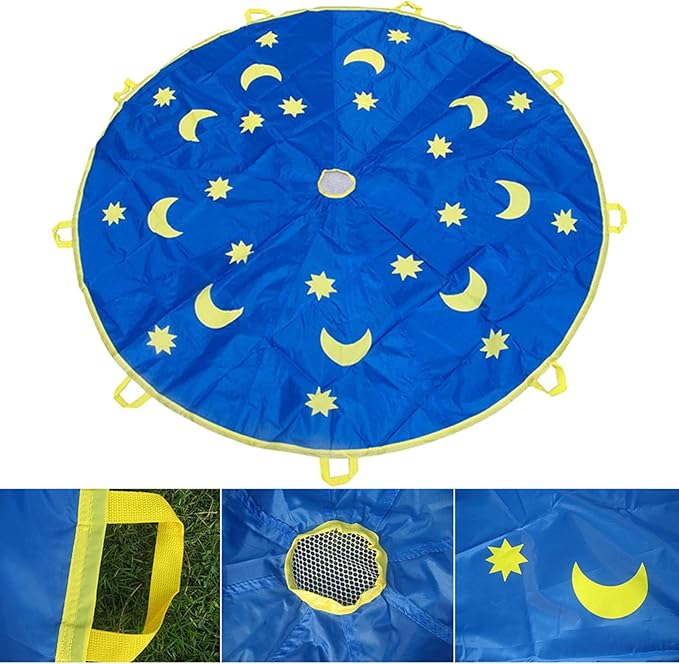 Akozon Rainbow Umbrella Parachute 1.8M Outdoor Children Sports Rainbow Umbrella Kids Jump-sack Play Ballute Parachute Polyester Cloth