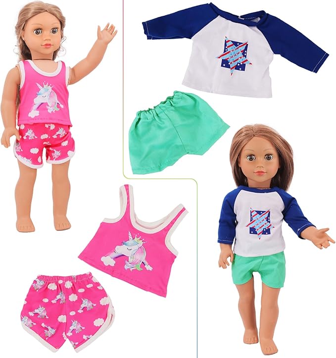 Ecore Fun 10 Sets Doll Clothes for 18 Inch Dolls – 18 pcs Outfits, Dresses, Swimwear, Jumpsuits & Tights | Costume Wardrobe Birthday for Girls