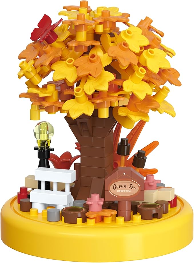 Autumn Leaves Tree House Bonsai Tree House Building Toy Flowers Set Ideas Building Blocks Complete with Dust Cover