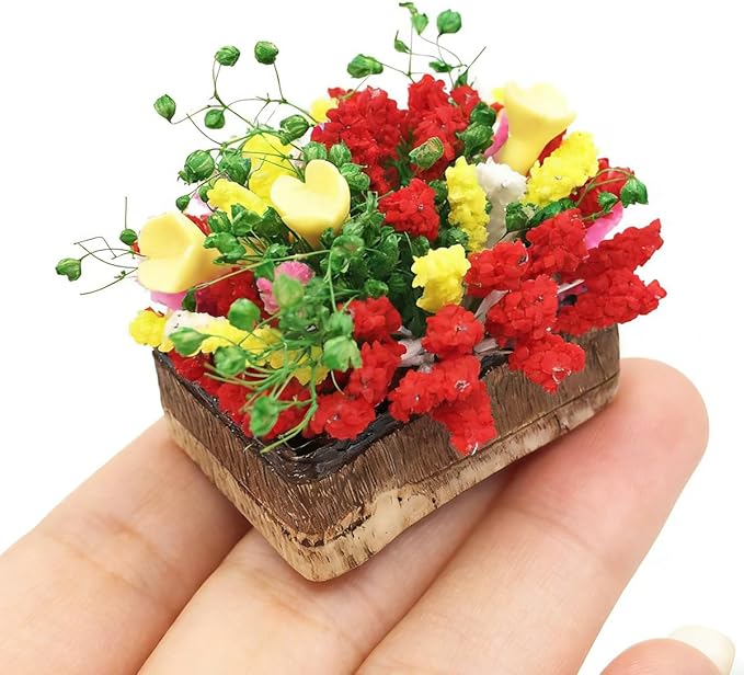 1:12 Miniature Flower Pots, Dollhouse Greenery Decorations, Tiny Artificial Bonsai Models - Realistic Faux Plants for Mini - House Gardens, Home & Office Decor (MiniFlowerPot)