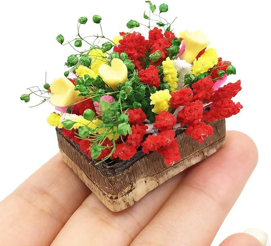 1:12 Miniature Flower Pots, Dollhouse Greenery Decorations, Tiny Artificial Bonsai Models - Realistic Faux Plants for Mini - House Gardens, Home & Office Decor (MiniFlowerPot)